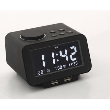 Black Table Digital LCD Dual Alarm Clock with Radio USB Charger